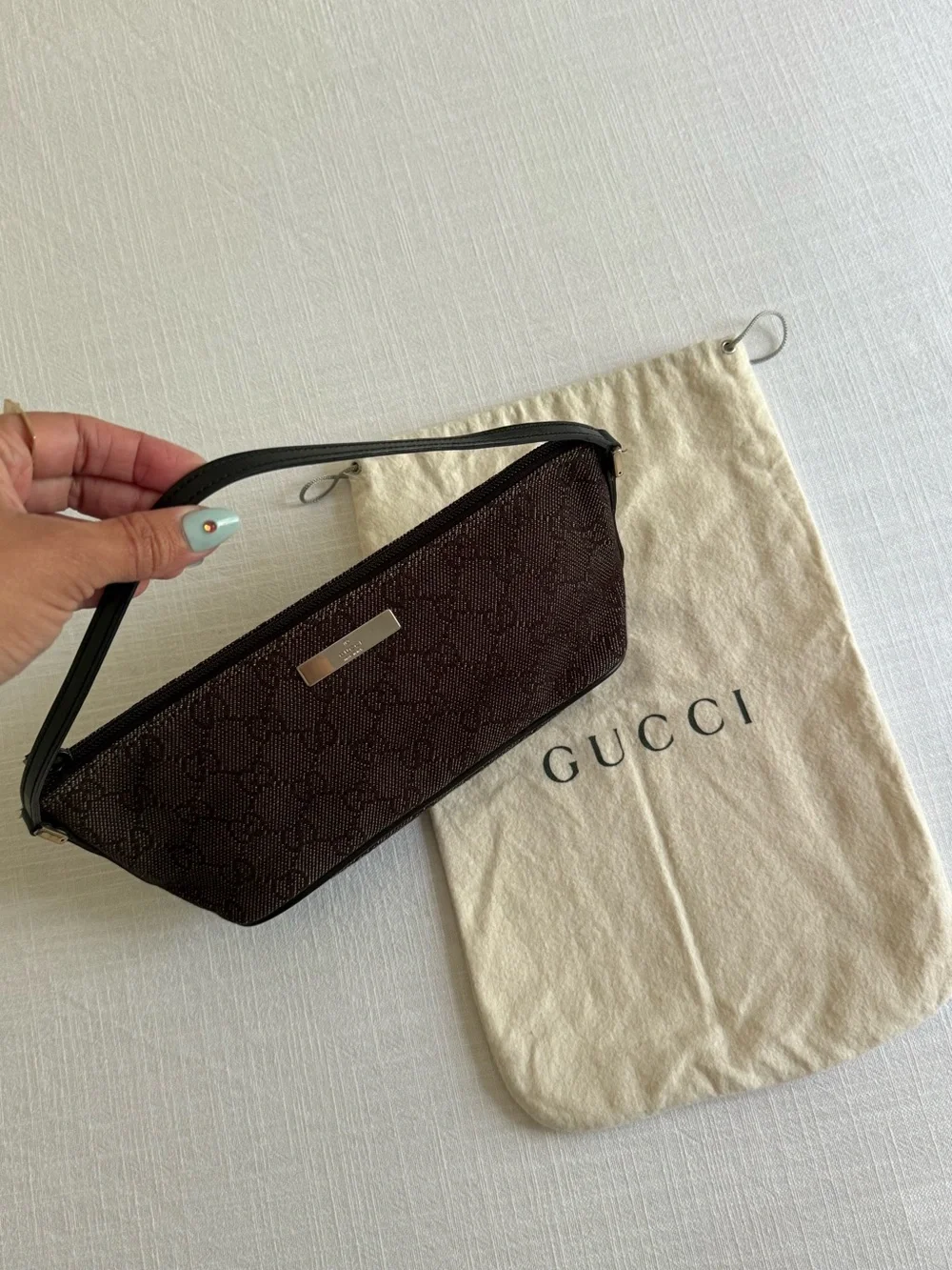 Gucci Signature Canvas Brown & Black Wristlet Clutch